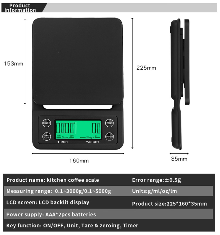 Kitchen expresso coffee scale 3kg/5kg*0.1g(图2)