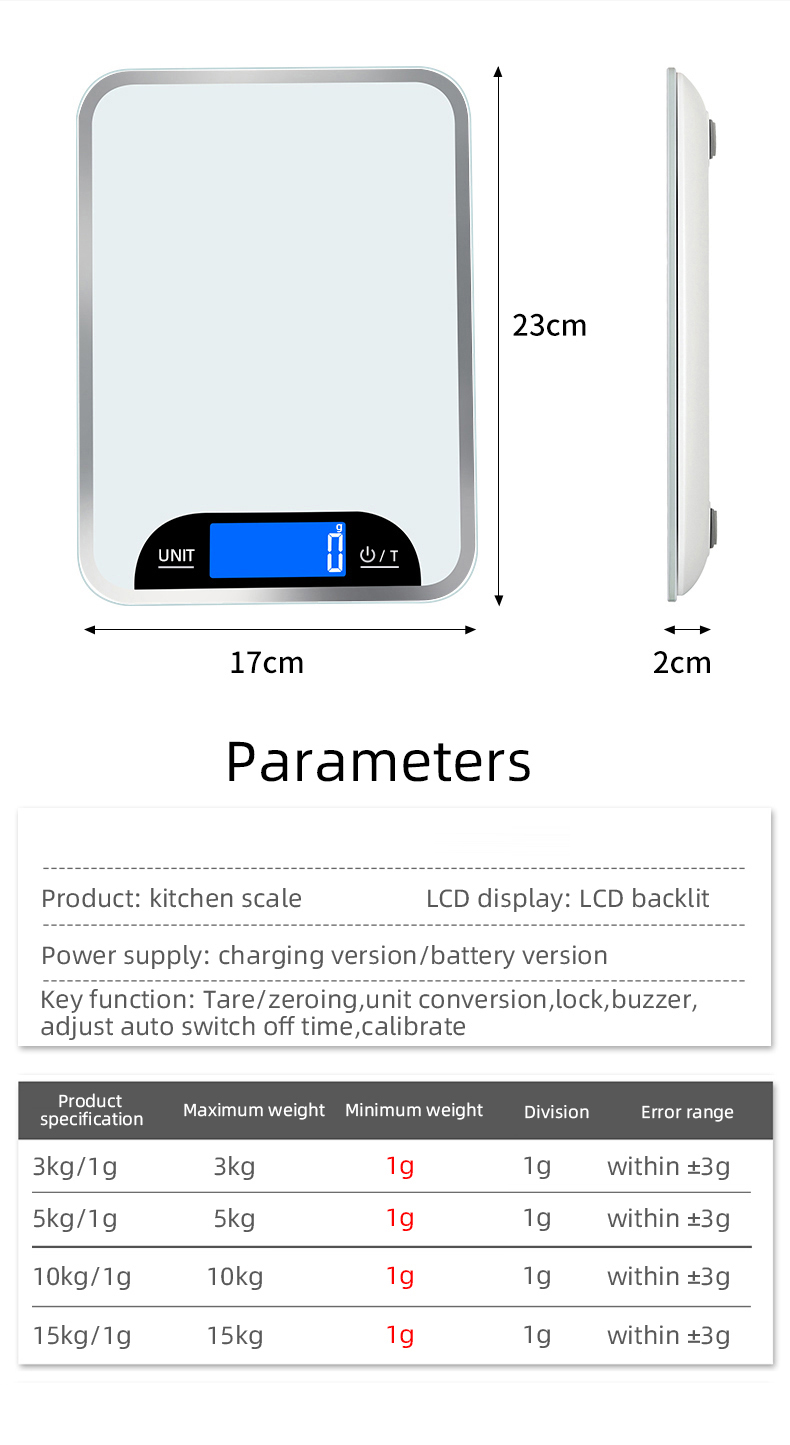 Tempered Glass Platform Large Capacity Kitchen Scale 5kg,10kg,15kg/1g(图7)