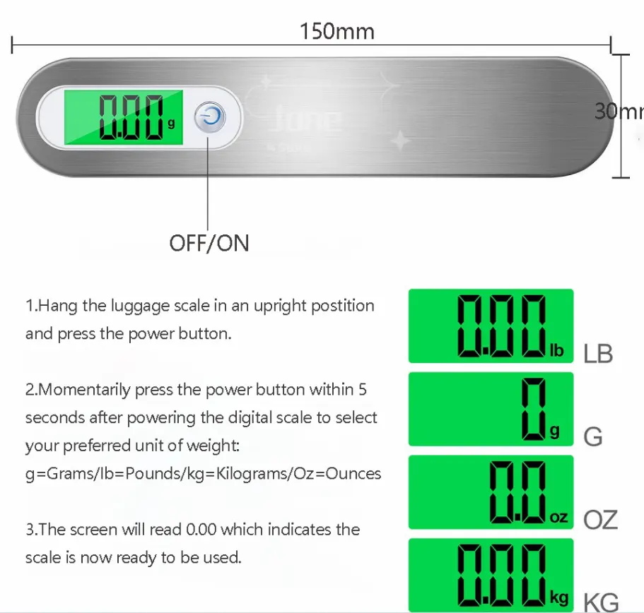 Stainless Steel Electronic Digital Luggage Scale 50kg/10g(图4)